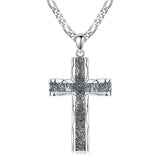 925 Sterling Silver Cross Pendant with Stainless Steel Figaro Chain Oxidized Cross Necklace Christian Jewelry