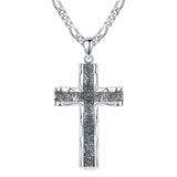 925 Sterling Silver Cross Pendant with Stainless Steel Figaro Chain Oxidized Cross Necklace Christian Jewelry