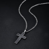 925 Sterling Silver Cross Pendant with Stainless Steel Figaro Chain Oxidized Cross Necklace Christian Jewelry